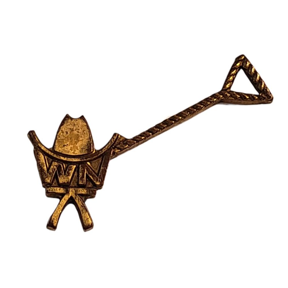 Vintage Cowboy Western Hat Lapel Pin Branding Iron WN w/ Cowboy Hat 1 .25" long